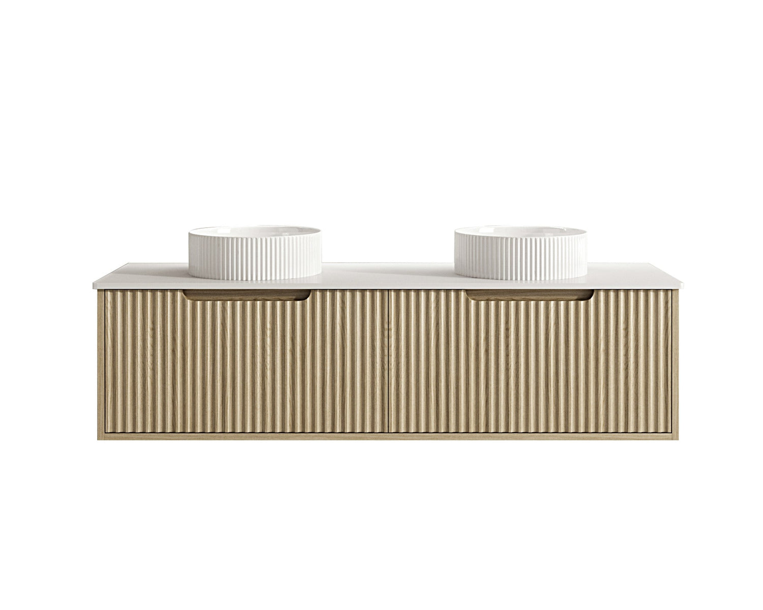 Fluted Rhea 1500mm Wall-Hung Cabinet - Natural Oak