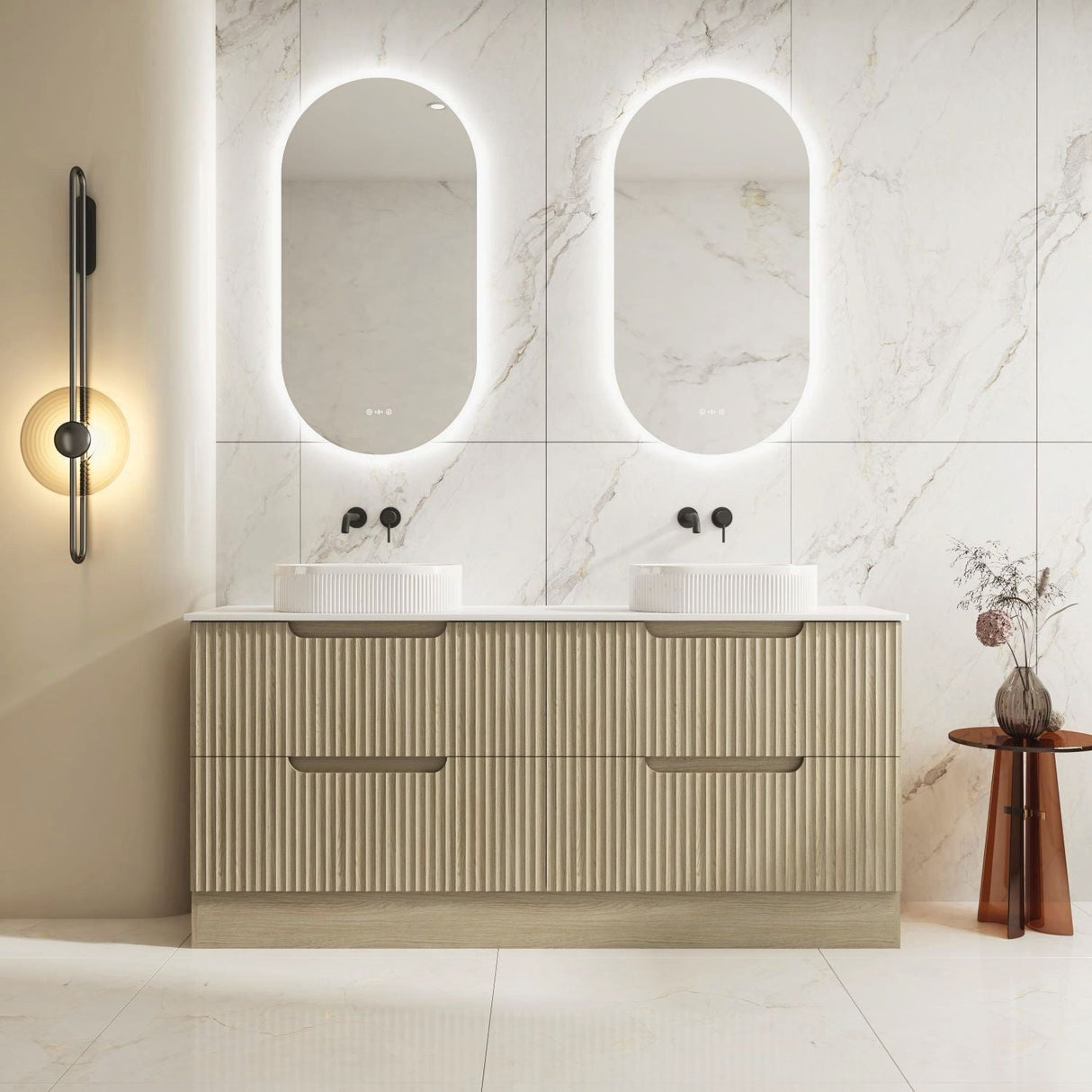 Fluted Rhea 1800mm Freestanding Cabinet - Natural Oak