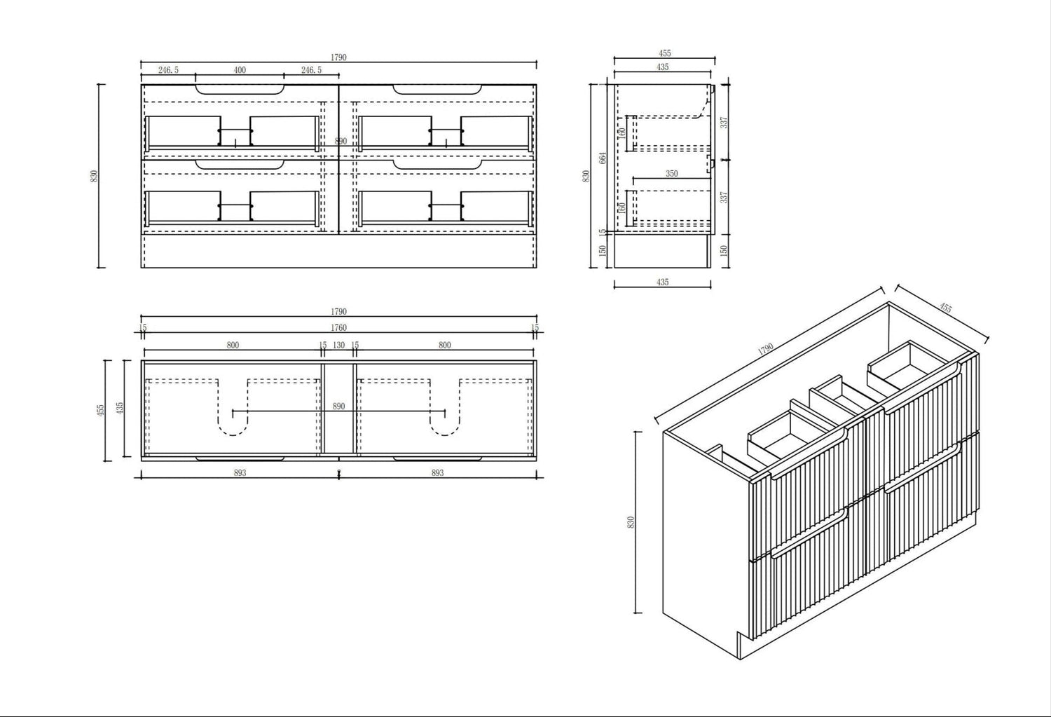 Fluted Rhea 1800mm Freestanding Cabinet - Natural Oak