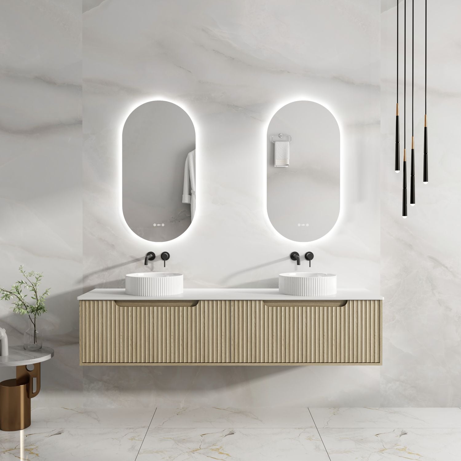 Fluted Rhea 1800mm Wall-Hung Cabinet - Natural Oak