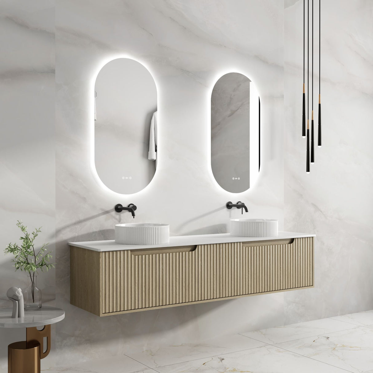 Fluted Rhea 1800mm Wall-Hung Cabinet - Natural Oak