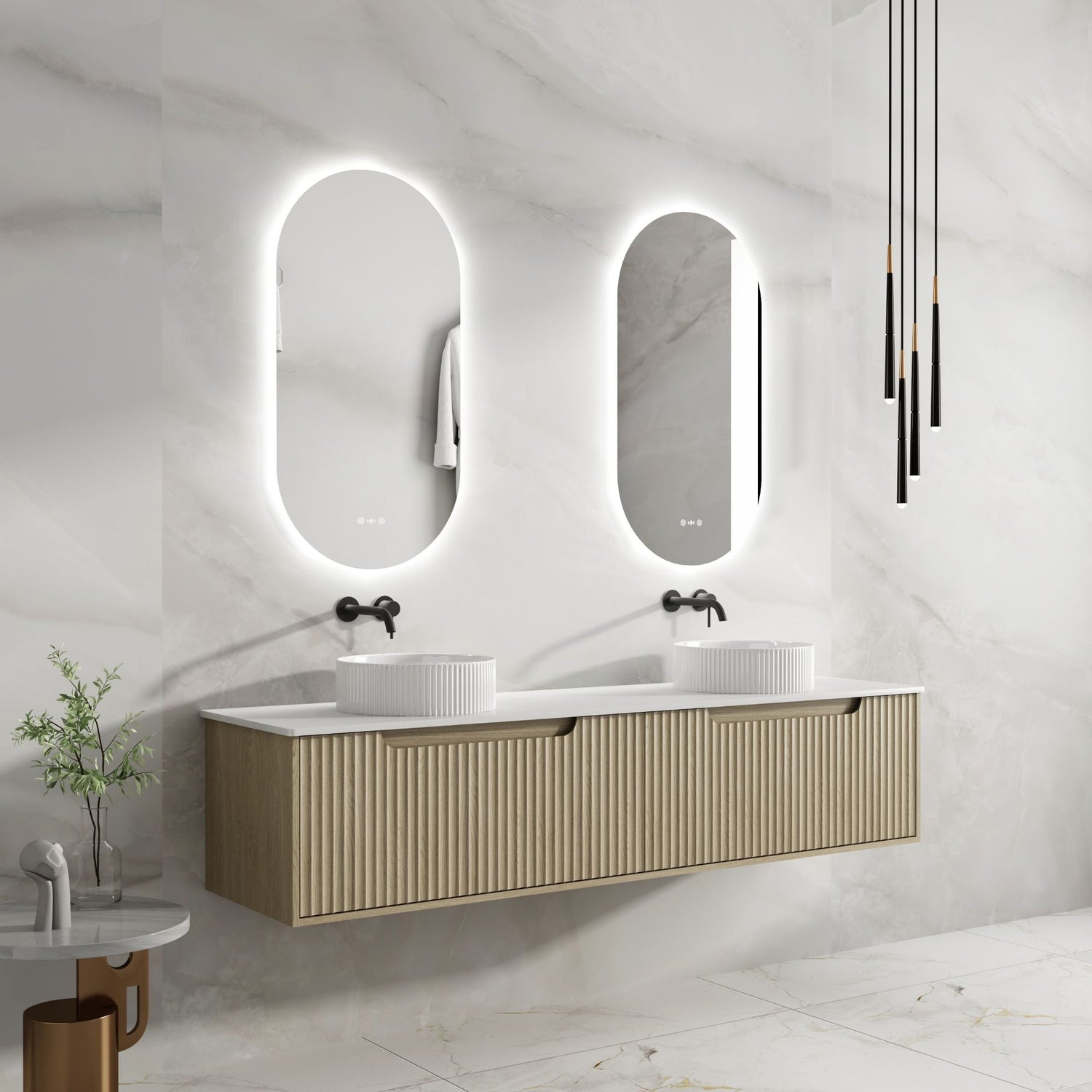 Fluted Rhea 1800mm Wall-Hung Cabinet - Natural Oak