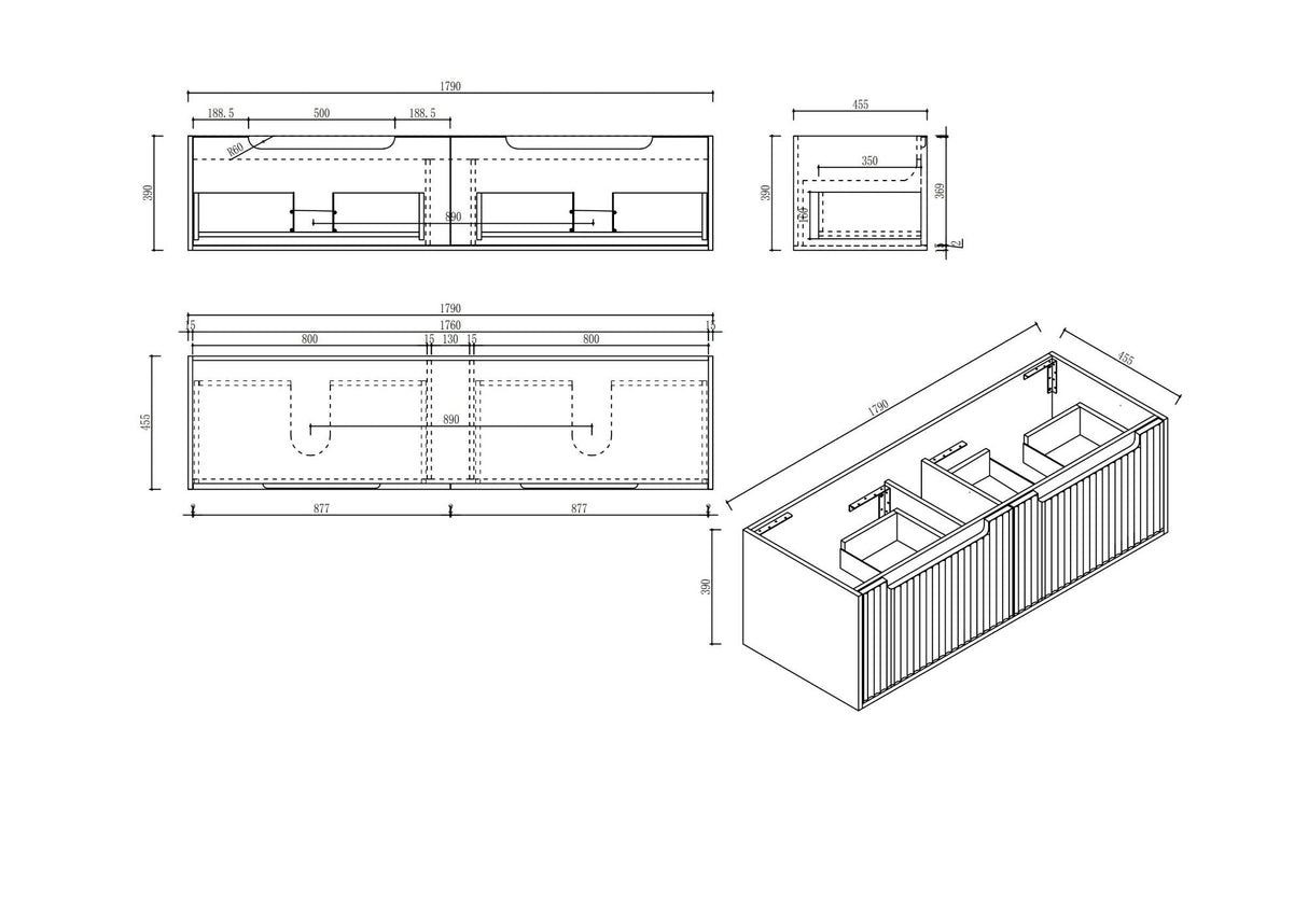 Fluted Rhea 1800mm Wall-Hung Cabinet - Natural Oak