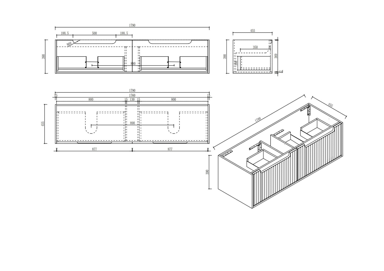Fluted Rhea 1800mm Wall-Hung Cabinet - Natural Oak