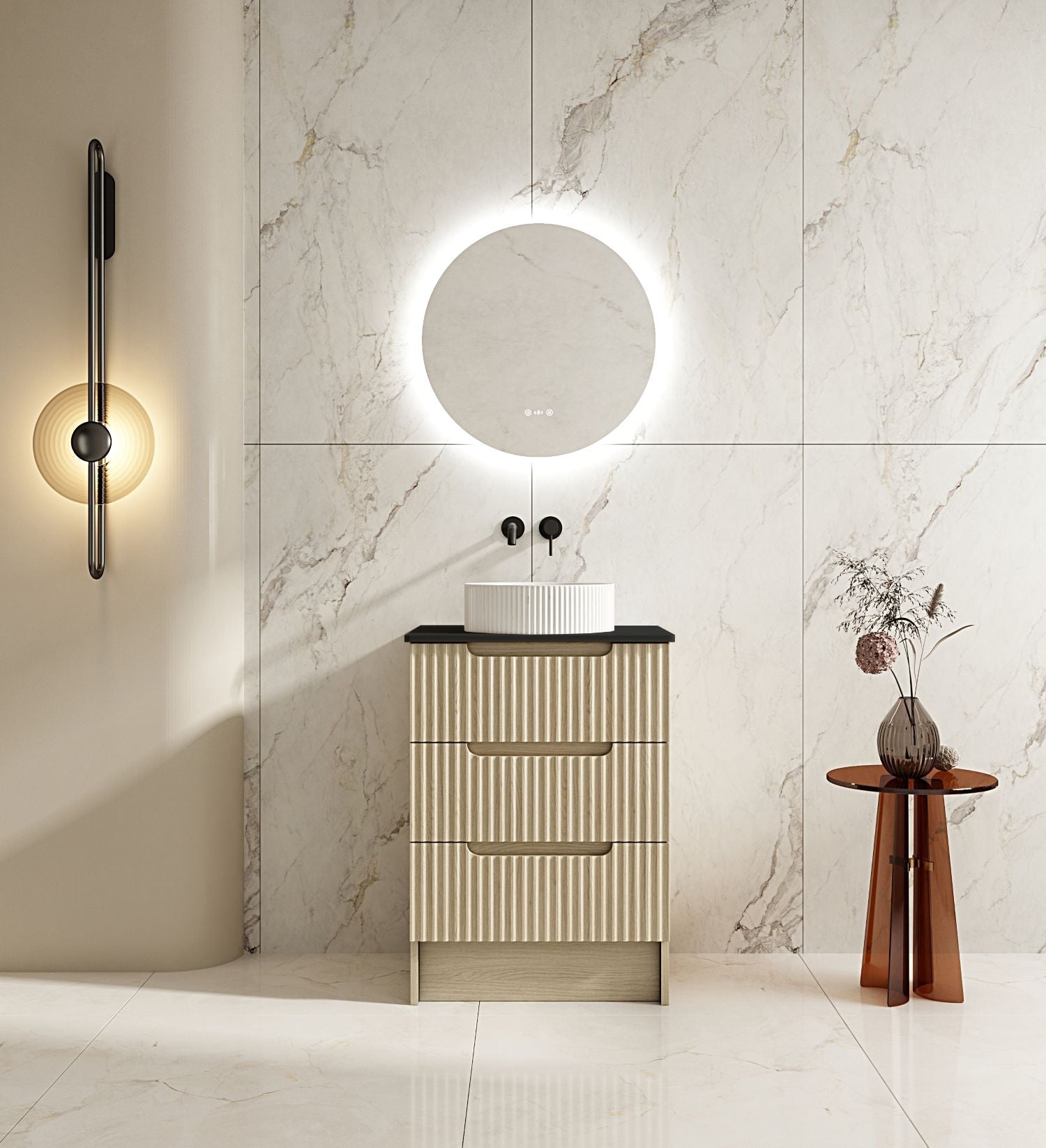 Fluted Rhea 600mm Freestanding Cabinet - Natural Oak