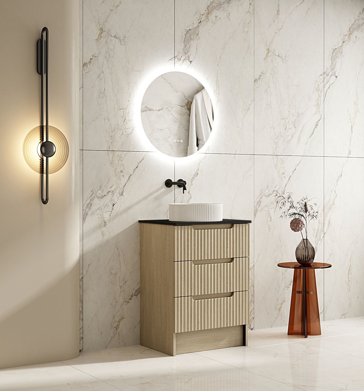 Fluted Rhea 600mm Freestanding Cabinet - Natural Oak