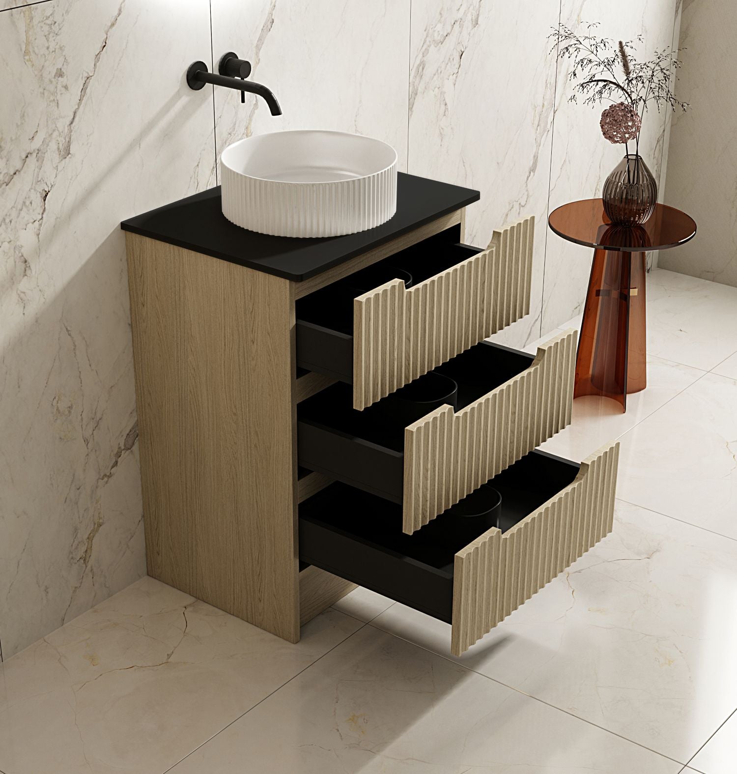 Fluted Rhea 600mm Freestanding Cabinet - Natural Oak