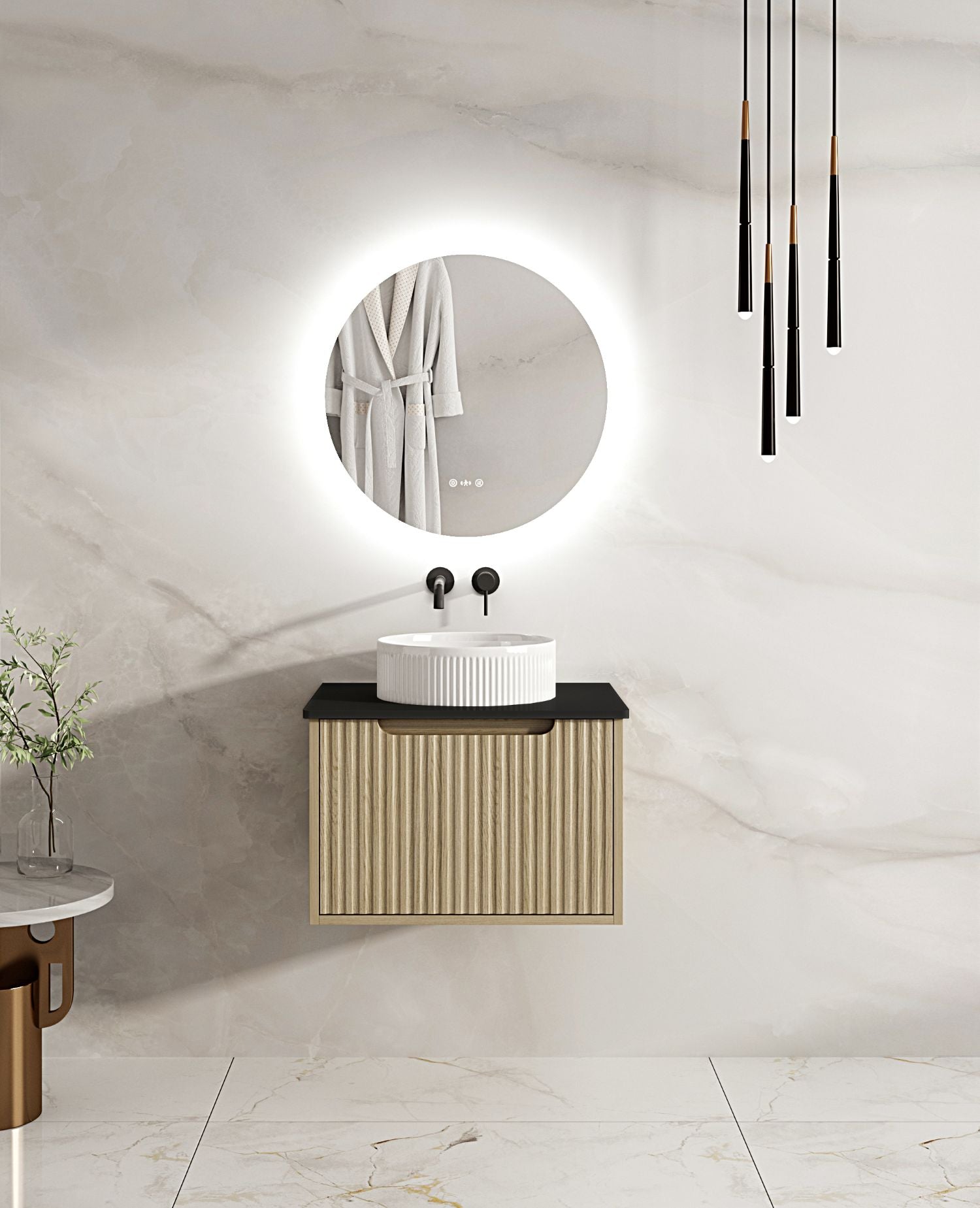 Fluted Rhea 600mm Wall-Hung Cabinet - Natural Oak