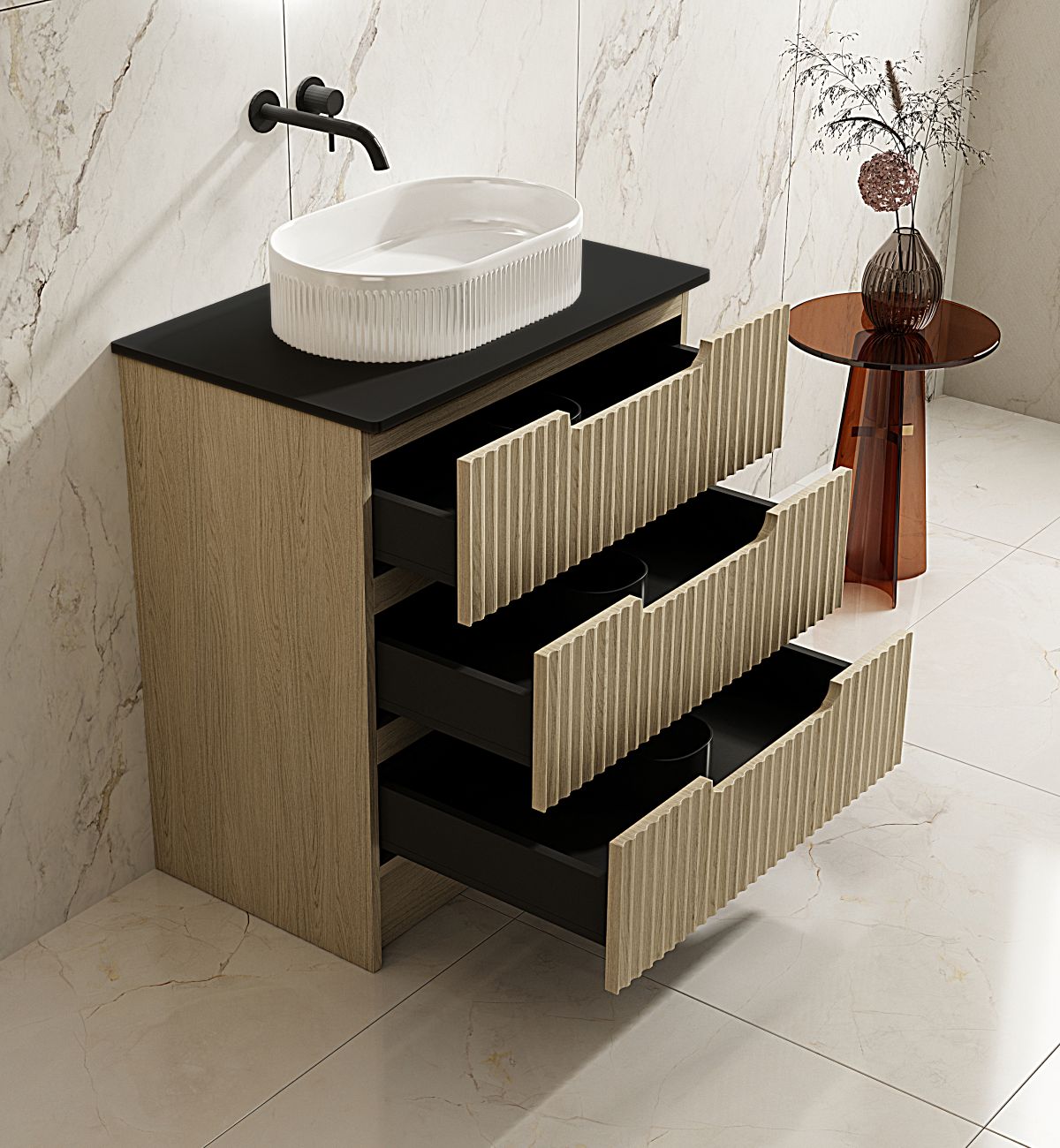 Fluted Rhea 750mm Freestanding Cabinet - Natural Oak