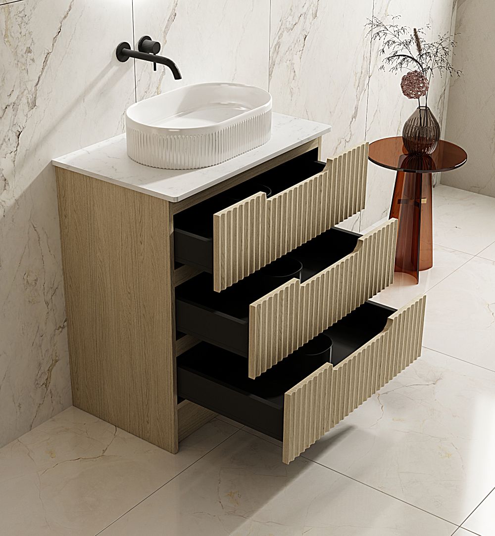 Fluted Rhea 750mm Freestanding Cabinet - Natural Oak