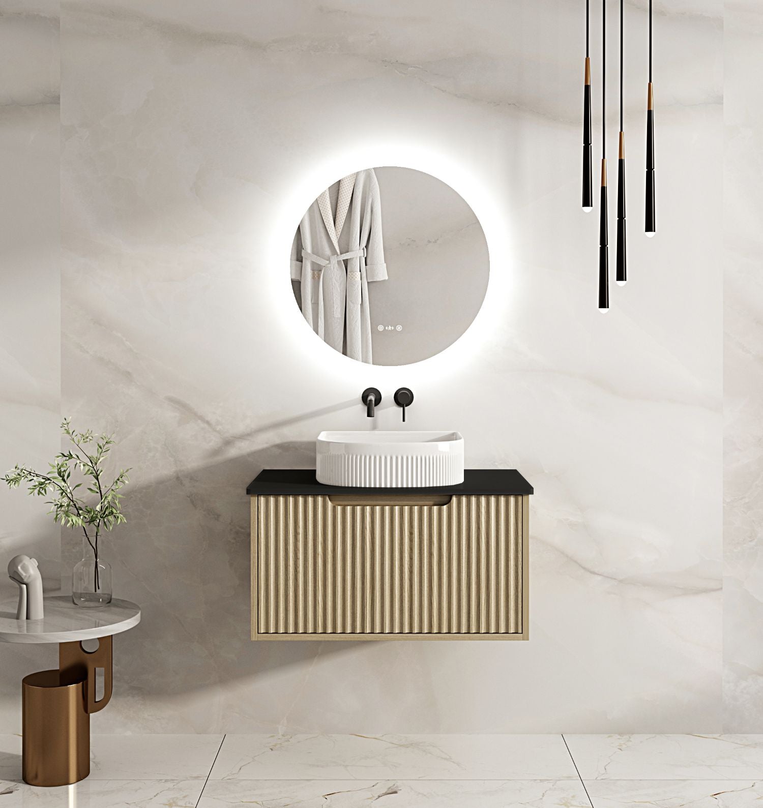 Fluted Rhea 750mm Wall-Hung Cabinet - Natural Oak