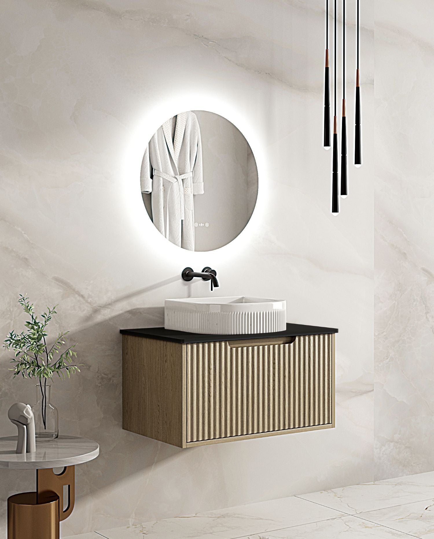 Fluted Rhea 750mm Wall-Hung Cabinet - Natural Oak