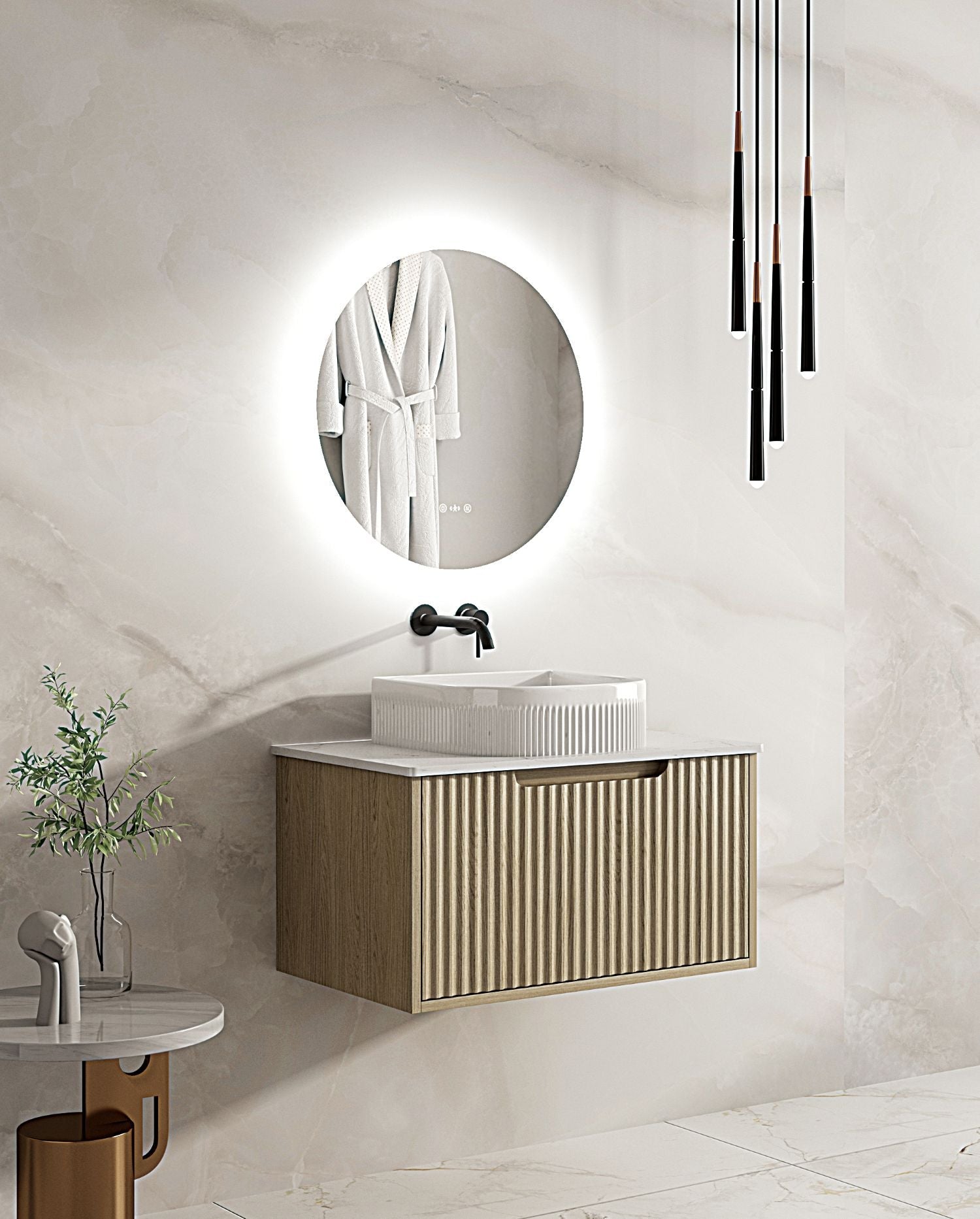 Fluted Rhea 750mm Wall-Hung Cabinet - Natural Oak