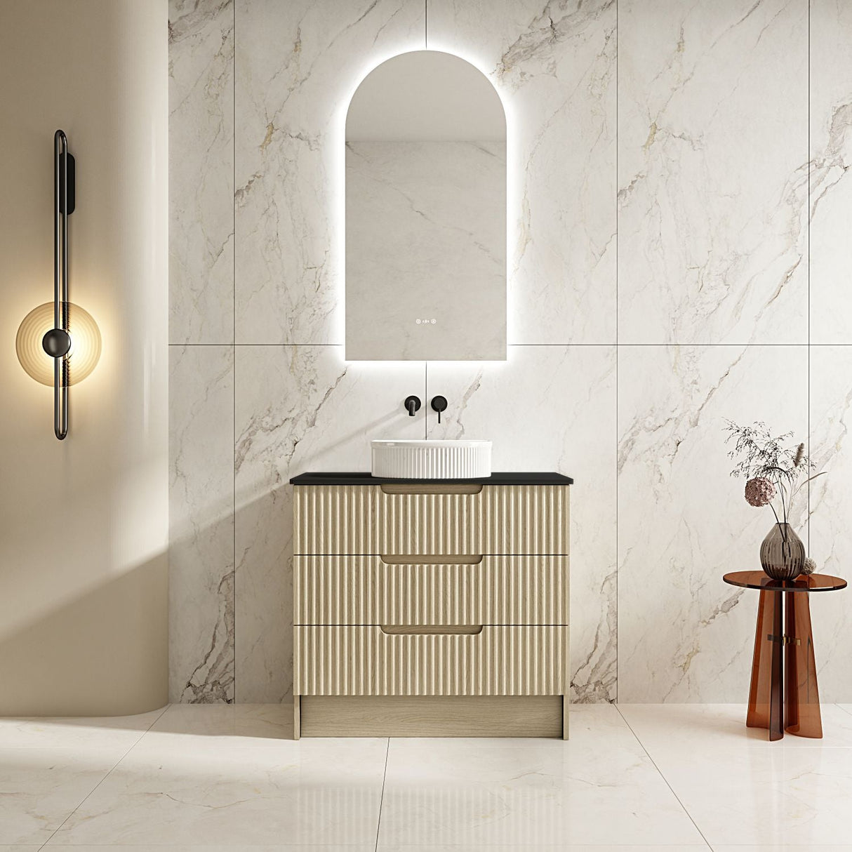 Fluted Rhea 900mm Freestanding Cabinet - Natural Oak