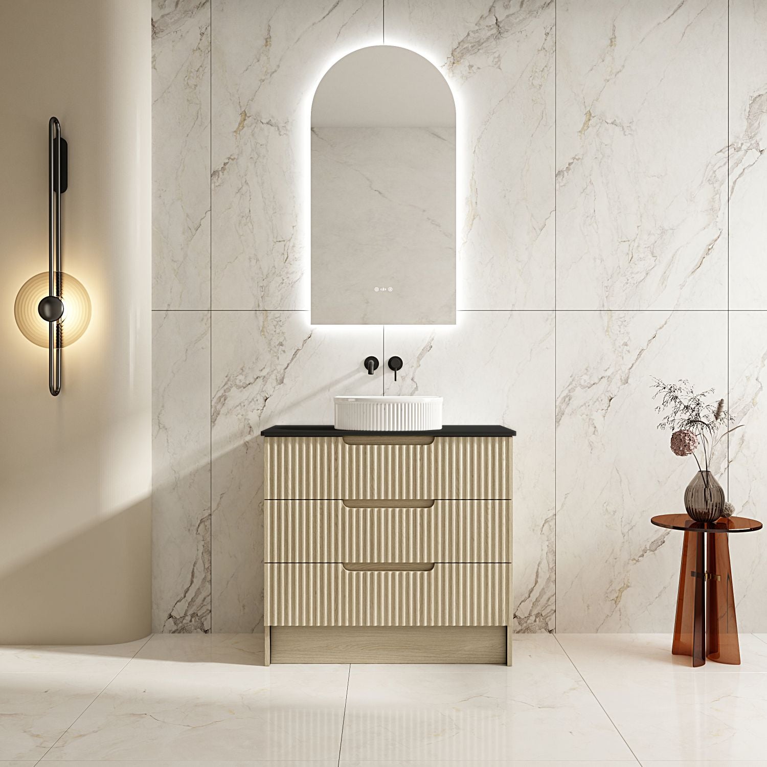 Fluted Rhea 900mm Freestanding Cabinet - Natural Oak