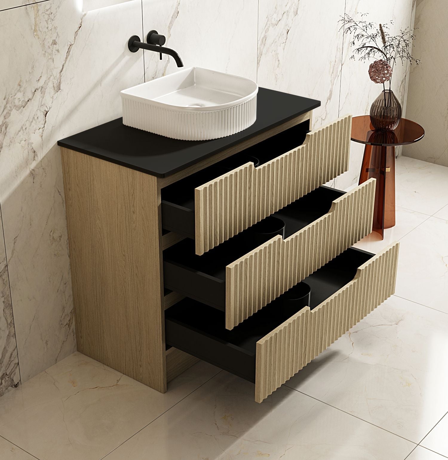 Fluted Rhea 900mm Freestanding Cabinet - Natural Oak