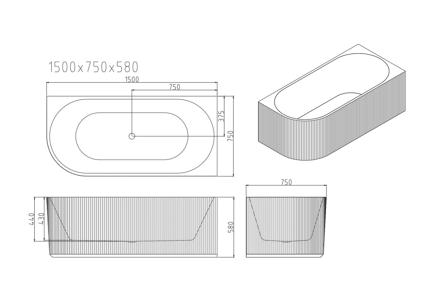 Rose V-Groove Corner Bathtub - Matt White