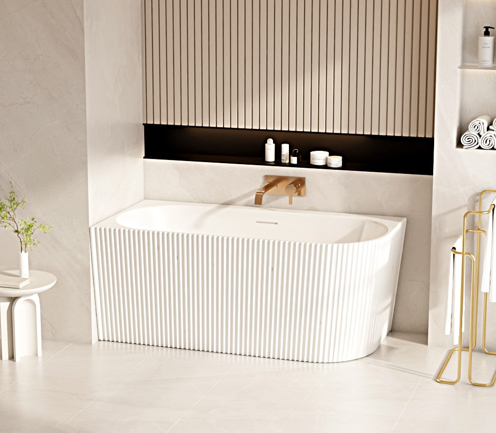 Rose V-Groove Corner Bathtub - Matt White