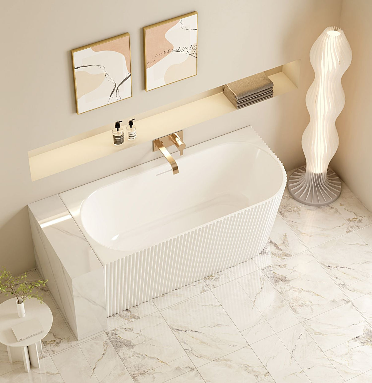 Rose V-Groove Corner Bathtub - Matt White