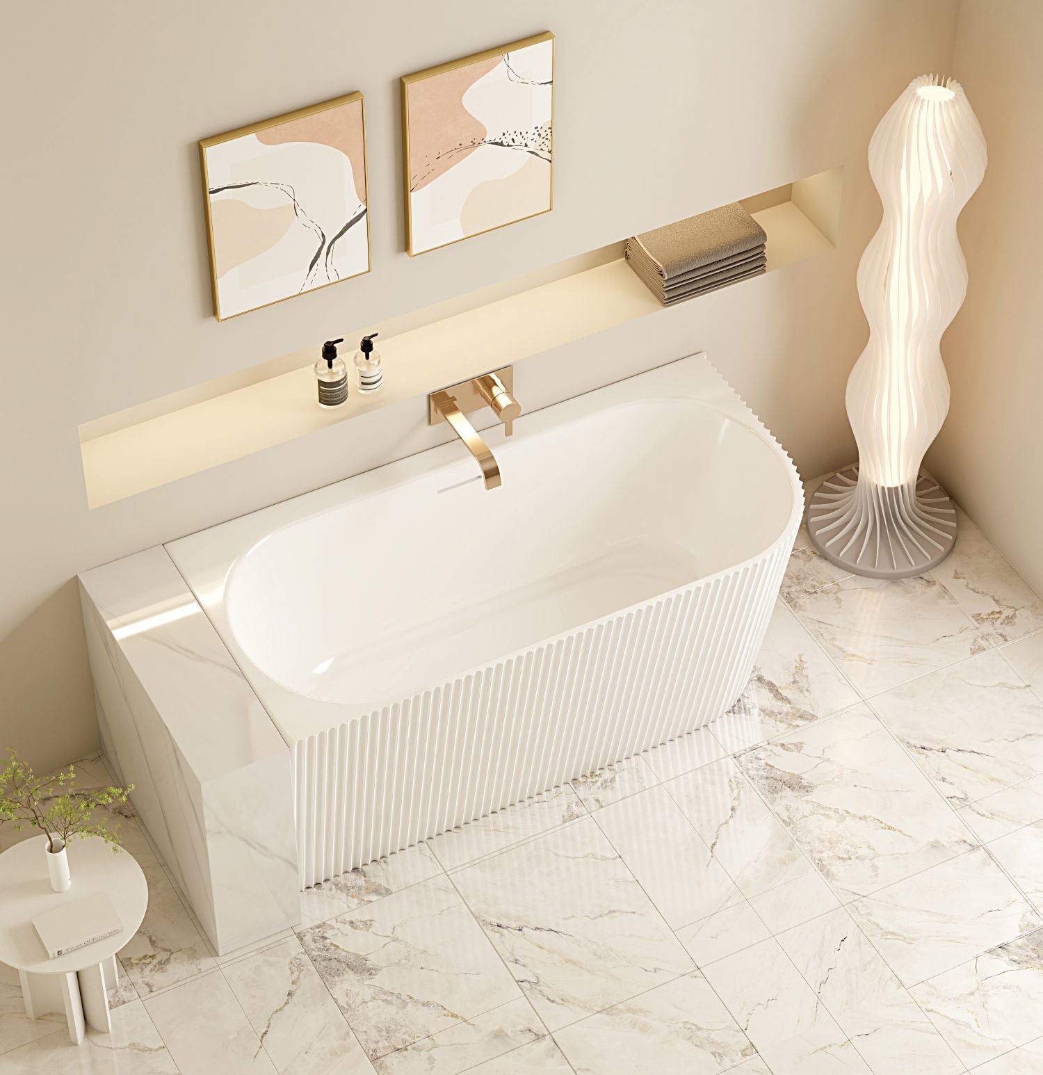 Rose V-Groove Corner Bathtub - Matt White