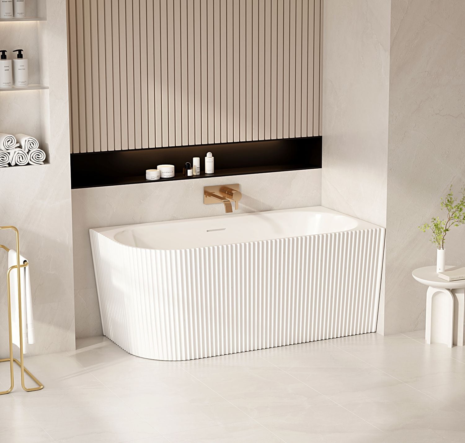 Rose V-Groove Corner Bathtub - Matt White