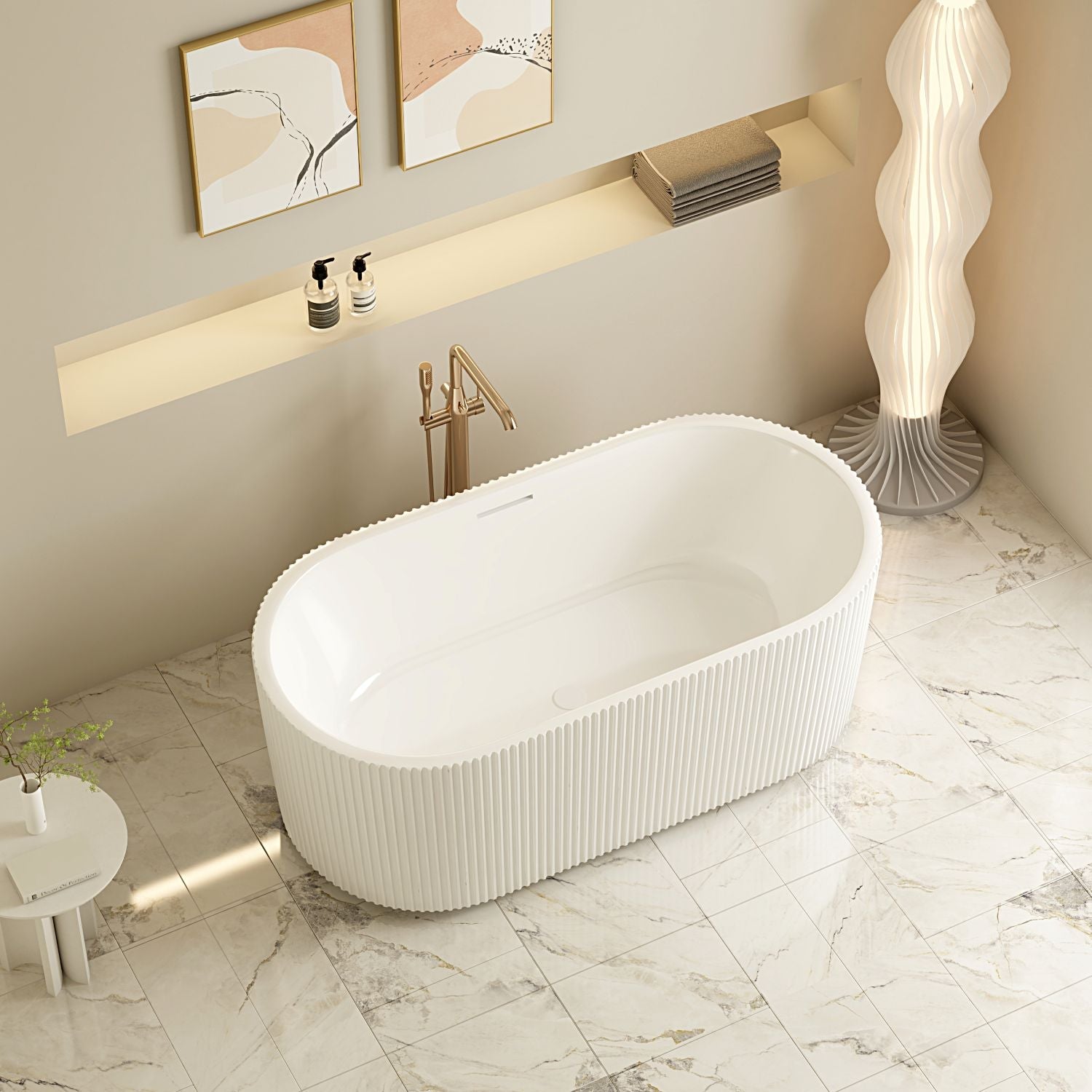 Rose Fluted V-Groove Freestanding Bathtub - Matt White