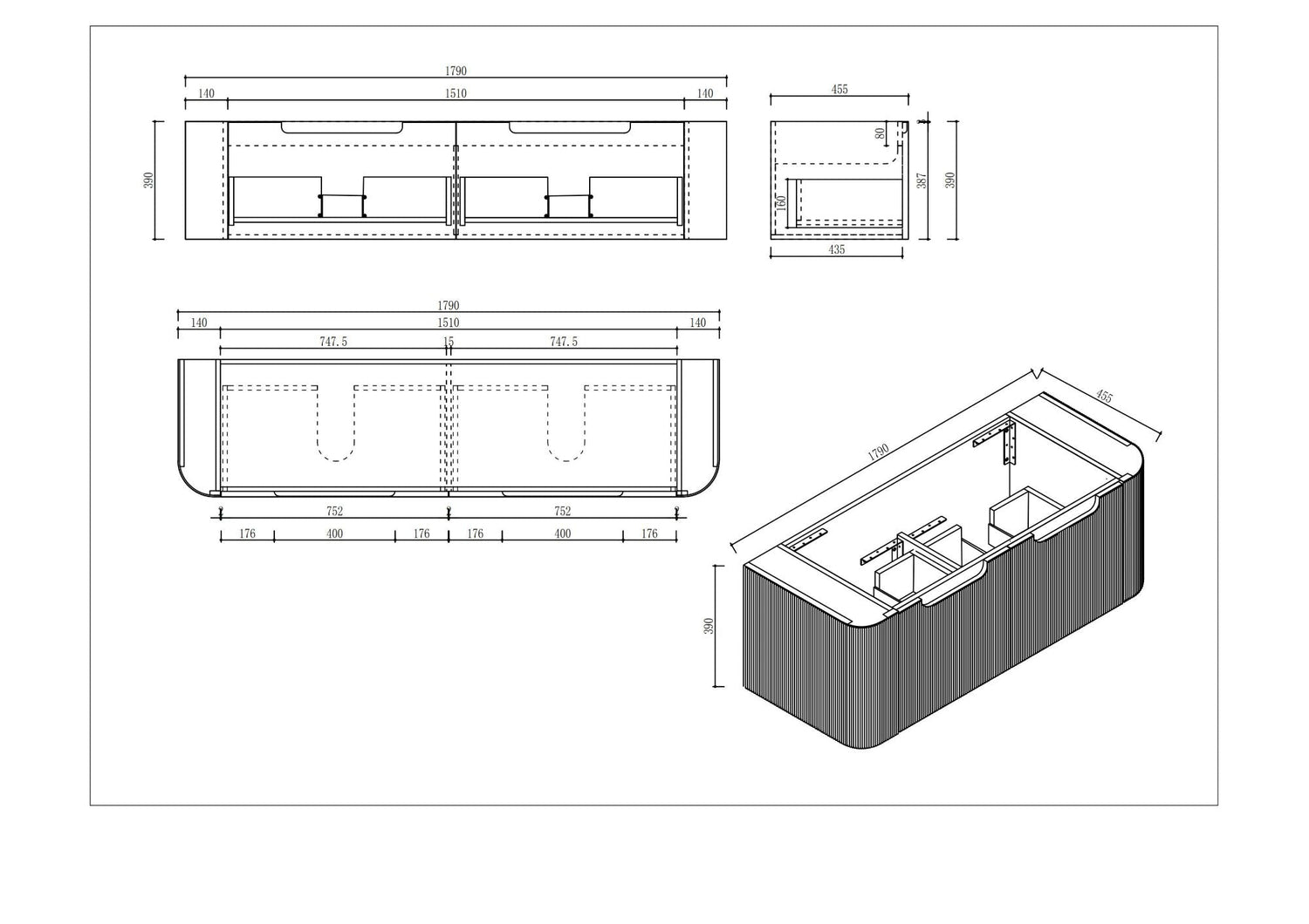 Rome 1800mm Wall-Hung Cabinet - Bur Oak