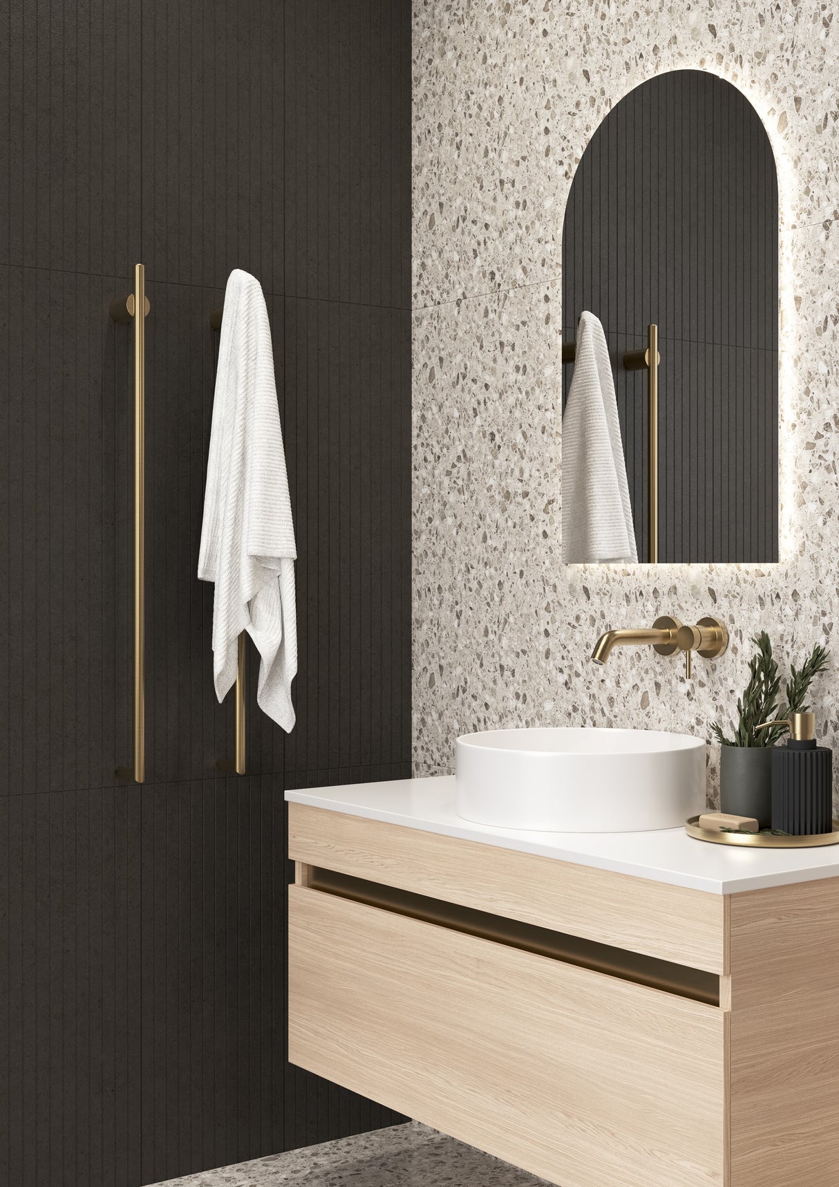 VTH900BB Brushed Brass Vertical Heated Towel Rail