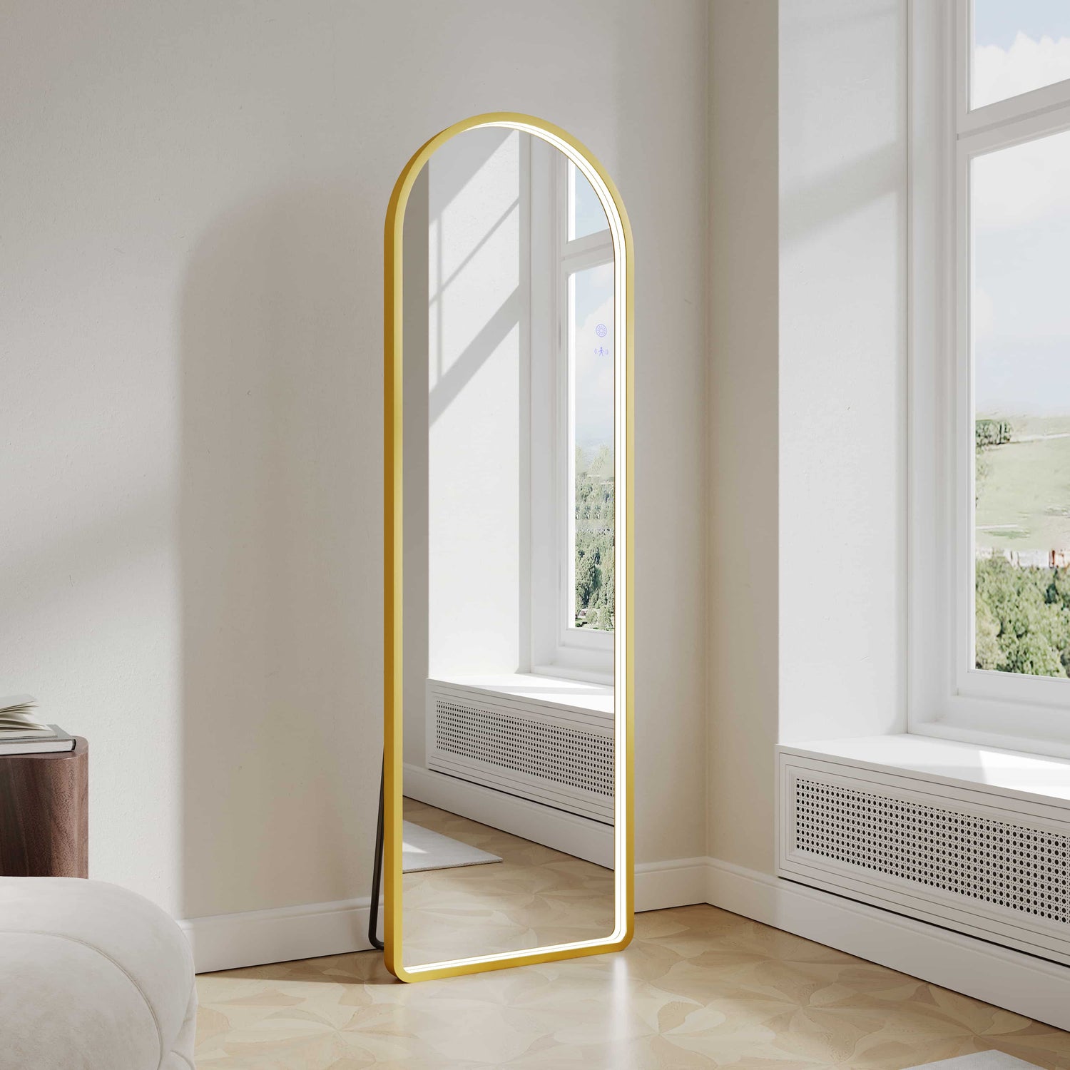 Saga 500×1600mm Freestanding LED Arch Mirror - Brushed Gold