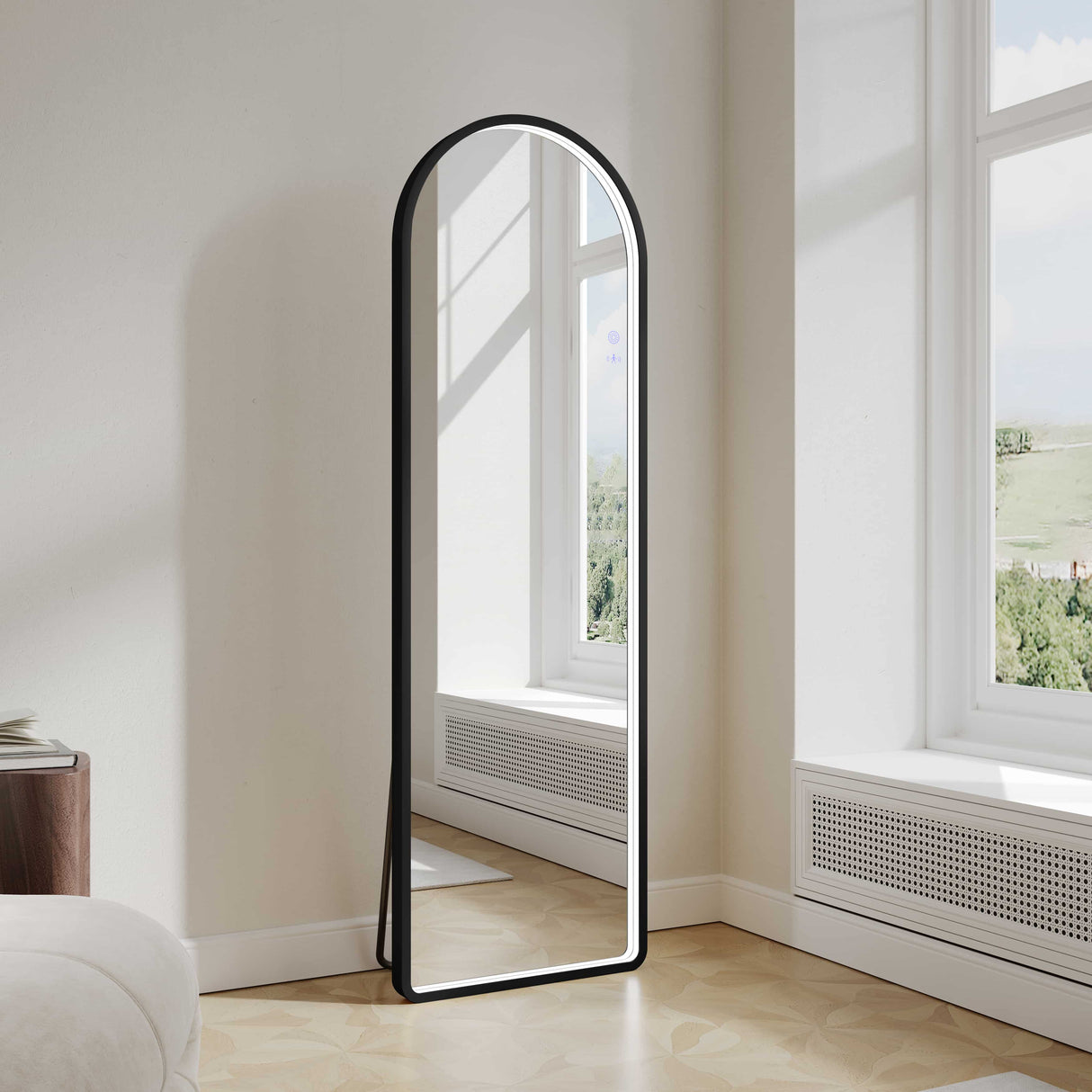 Saga 500×1600mm Freestanding LED Arch Mirror - Matt Black