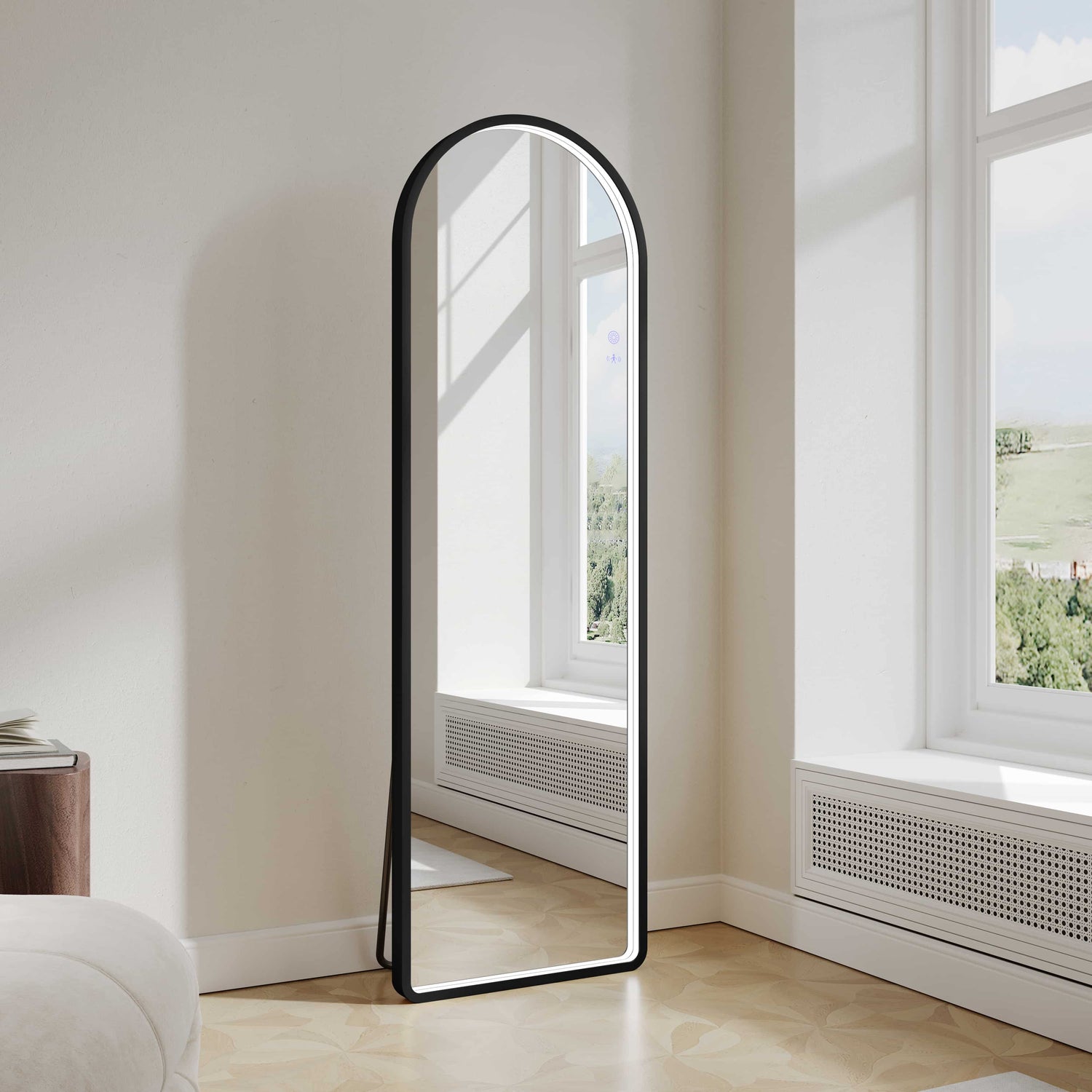 Saga 500×1600mm Freestanding LED Arch Mirror - Matt Black
