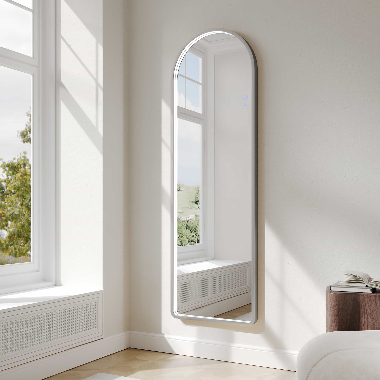 Saga 500×1600mm Freestanding LED Arch Mirror - Brushed Nickel