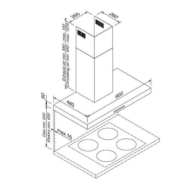 BLAUPUNKT 90CM WALL CANOPY RANGEHOOD MULTI CONTROL (STAINLESS STEEL)