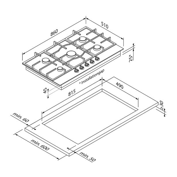 BLAUPUNKT 90CM GAS COOKTOP INC WOK BURNER (STAINLESS STEEL)