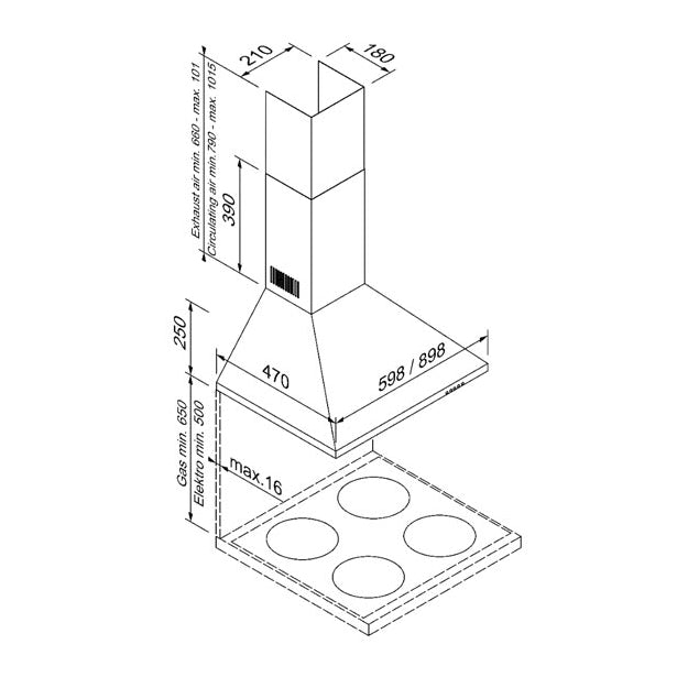 BLAUPUNKT 90CM WALL CANOPY RANGEHOOD (STAINLESS STEEL)