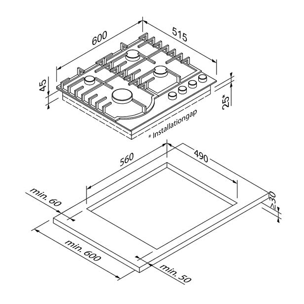 BLAUPUNKT 60CM GAS COOKTOP INC WOK BURNER (BLACK)