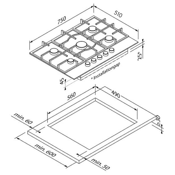 BLAUPUNKT 75CM GAS COOKTOP (BLACK)