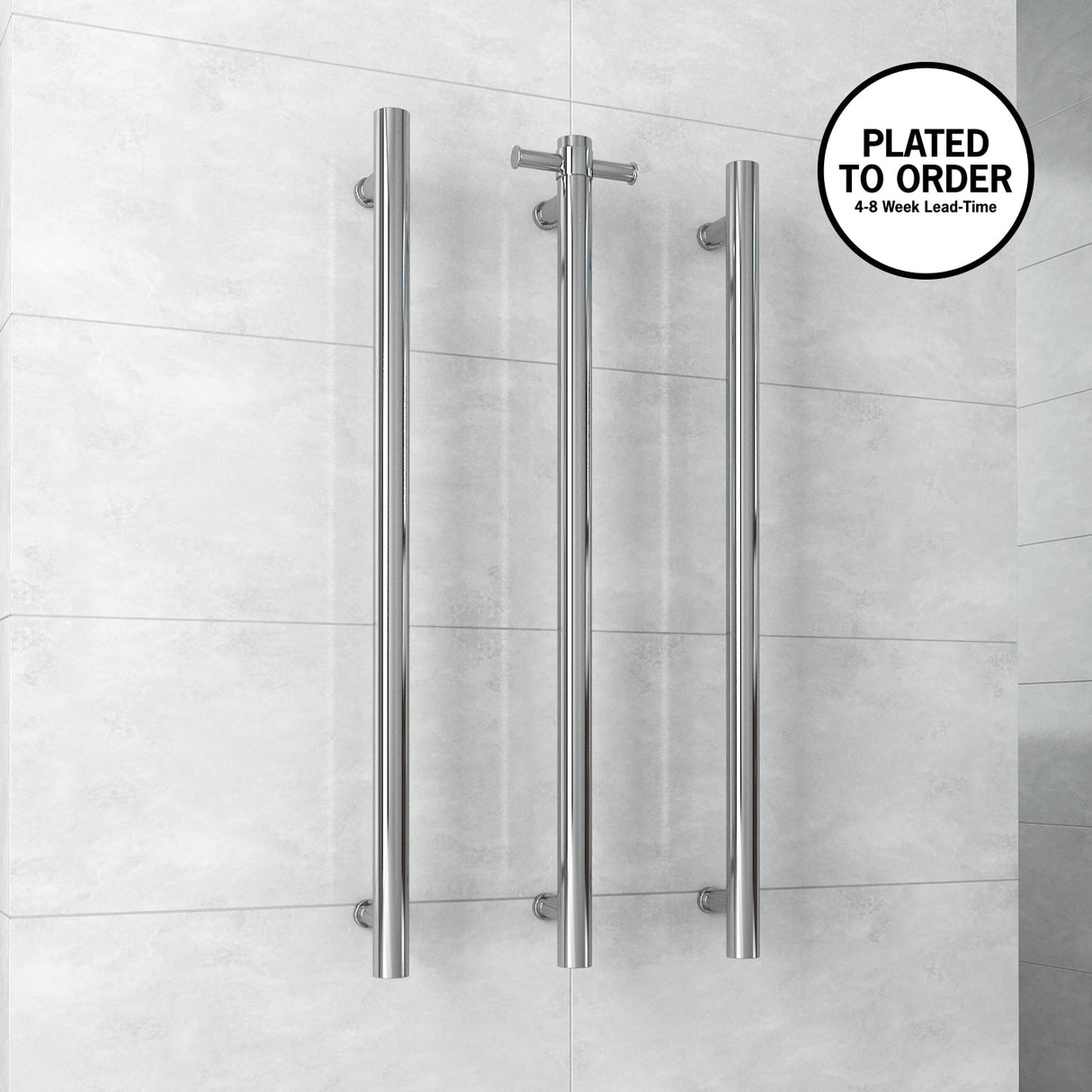 VS900HPL Straight Round 12V Vertical Single Polished Heated Towel Rail
