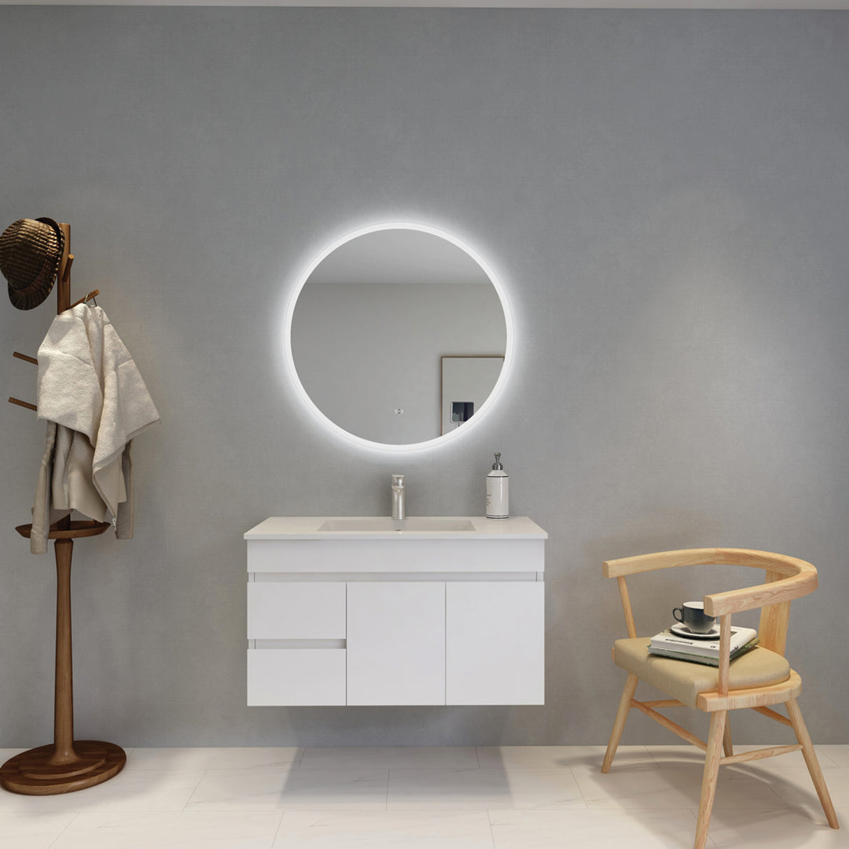 Luna Round Touchless 800 X 800 Frameless LED Mirror - Three Light Temperatures