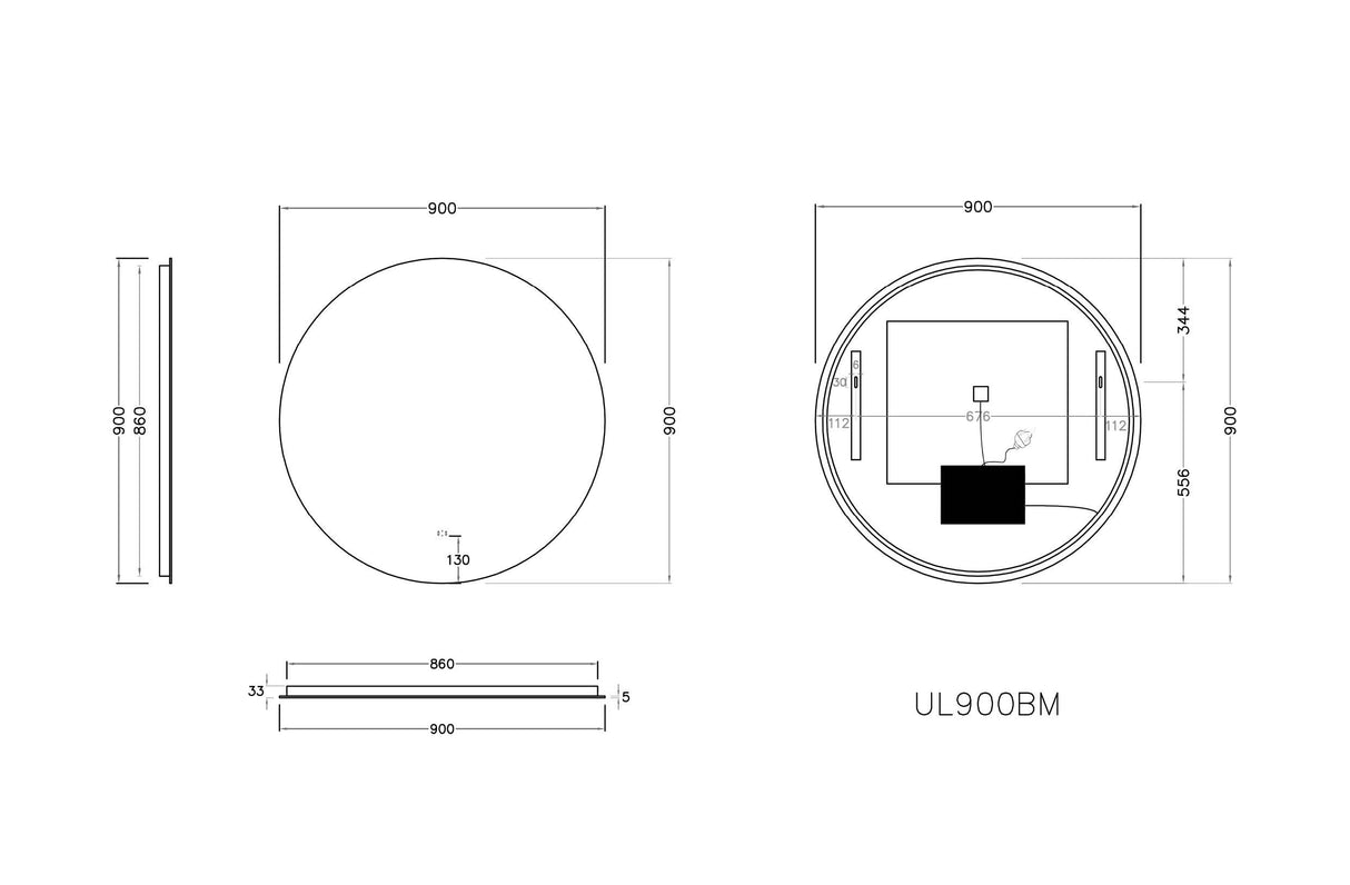 Luna Round Touchless 900 X 900 Frameless LED Mirror - Three Light Temperatures