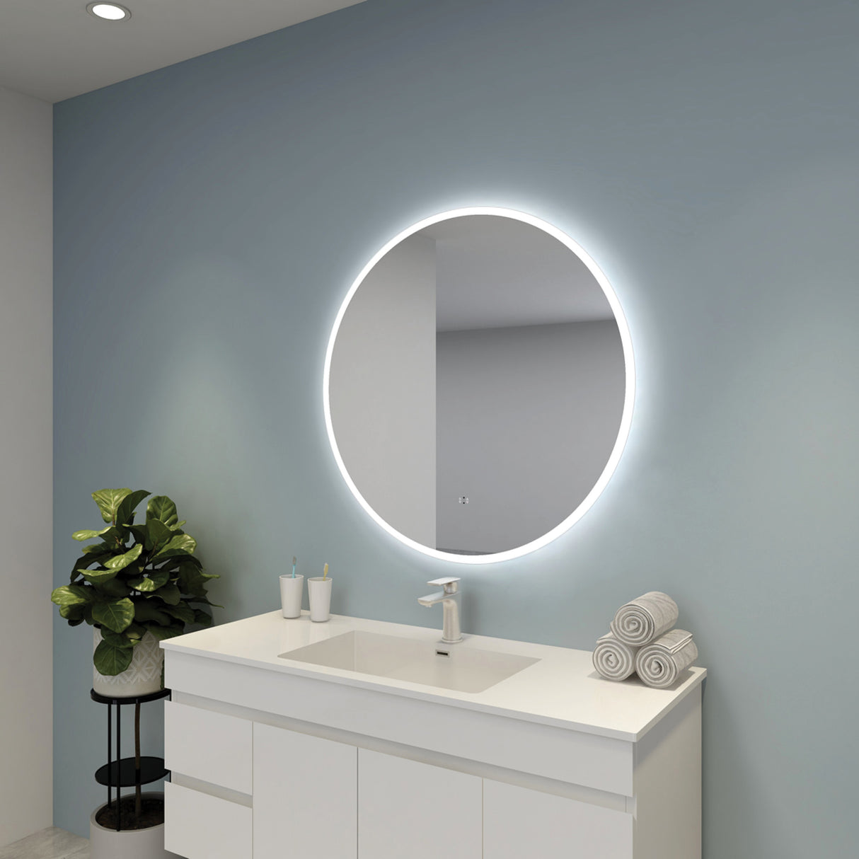 Luna Round Touchless 600 X 600 Frameless LED Mirror - Three Light Temperatures