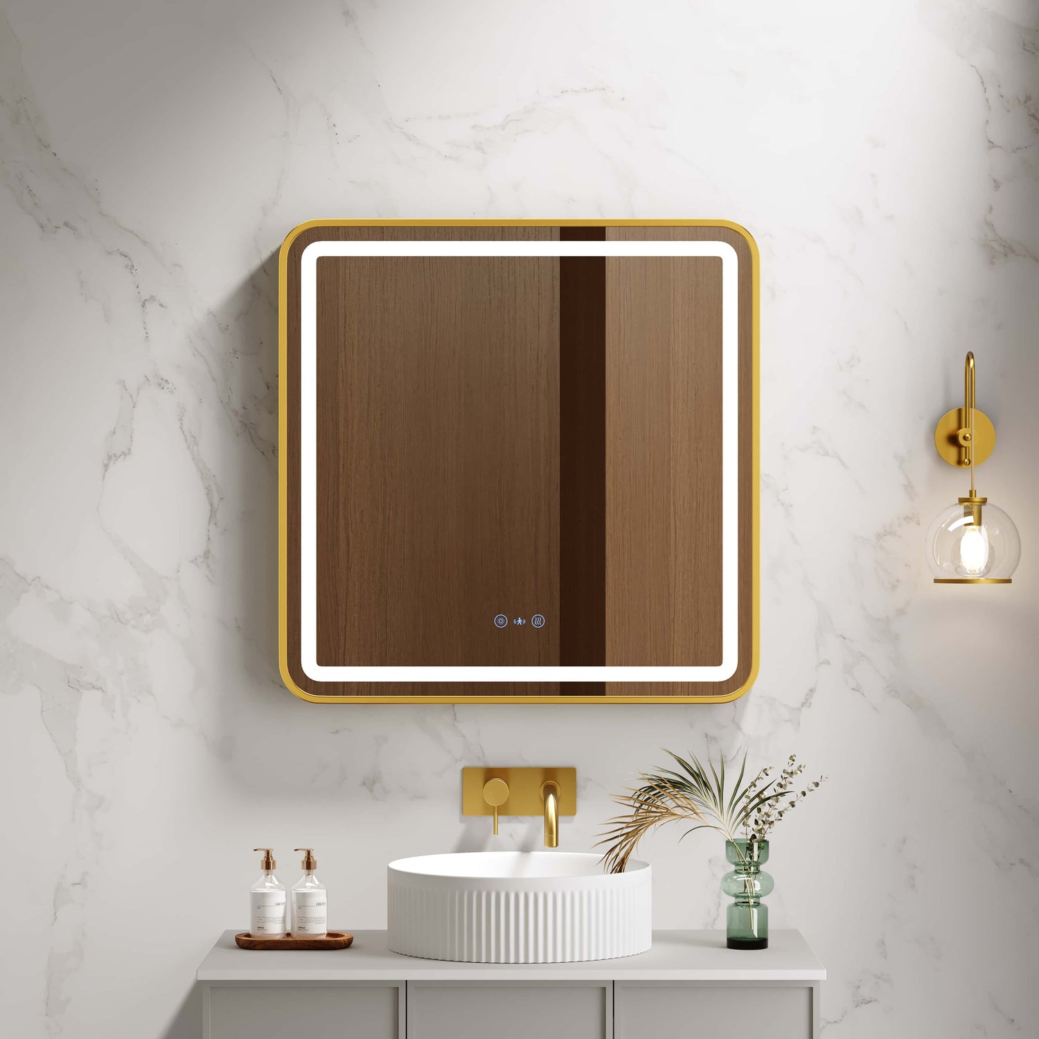 Venus 600×750 / 750×900 / 1200×750mm LED Rectangular Mirror – Brushed Gold Frame