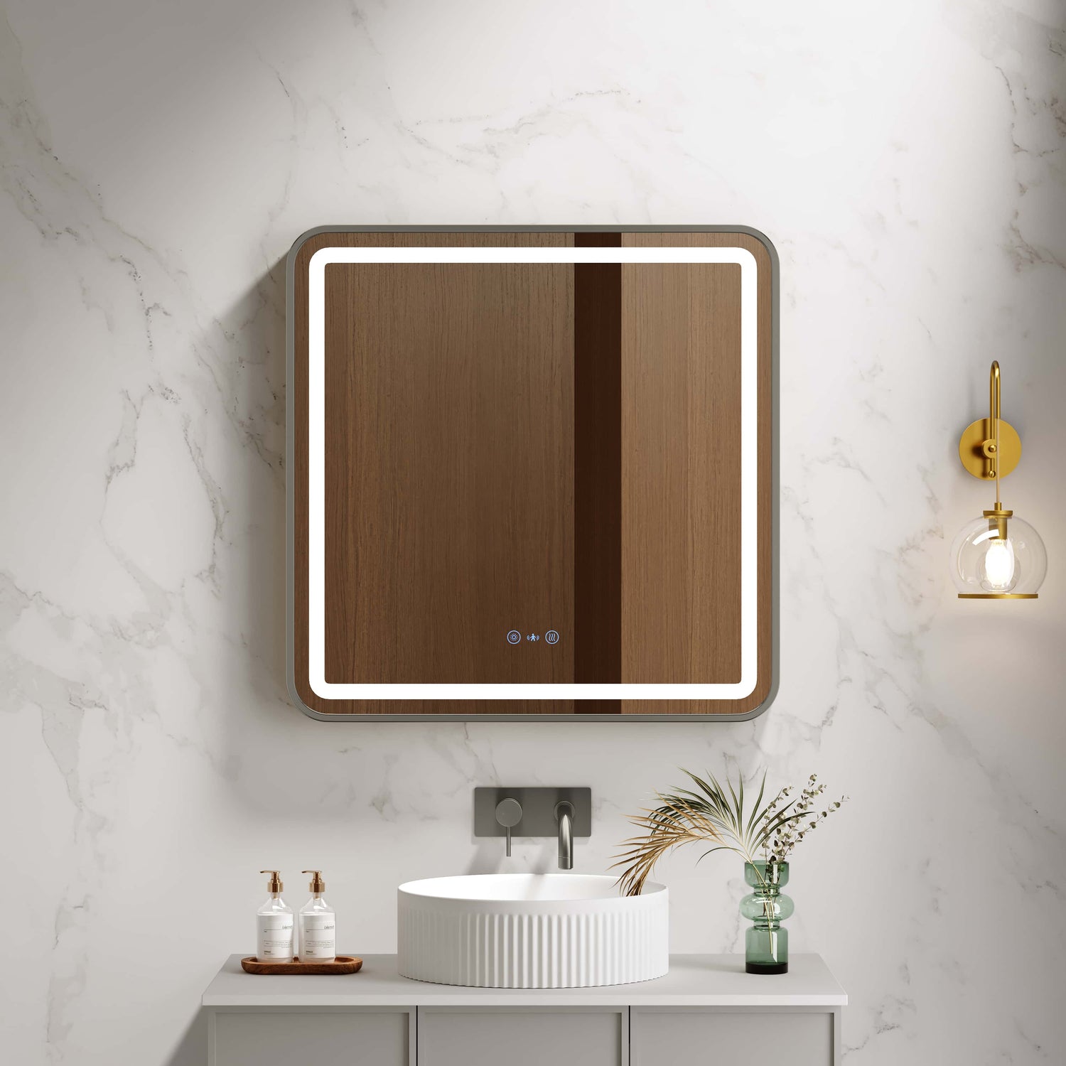 Venus 600×750 / 750×900 / 1200×750mm LED Rectangular Mirror – Gun Metal Frame