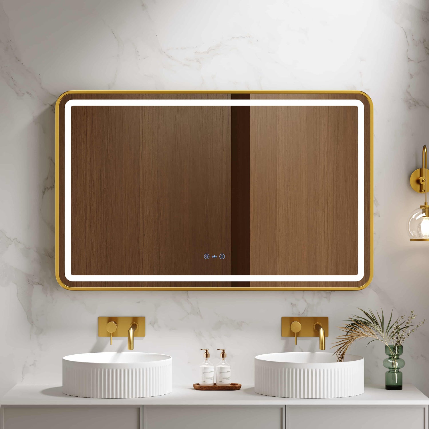 Venus 600×750 / 750×900 / 1200×750mm LED Rectangular Mirror – Brushed Gold Frame