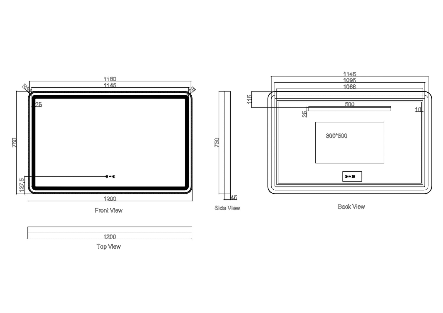 Venus 600×750 / 750×900 / 1200×750mm LED Rectangular Mirror – Brushed Gold Frame
