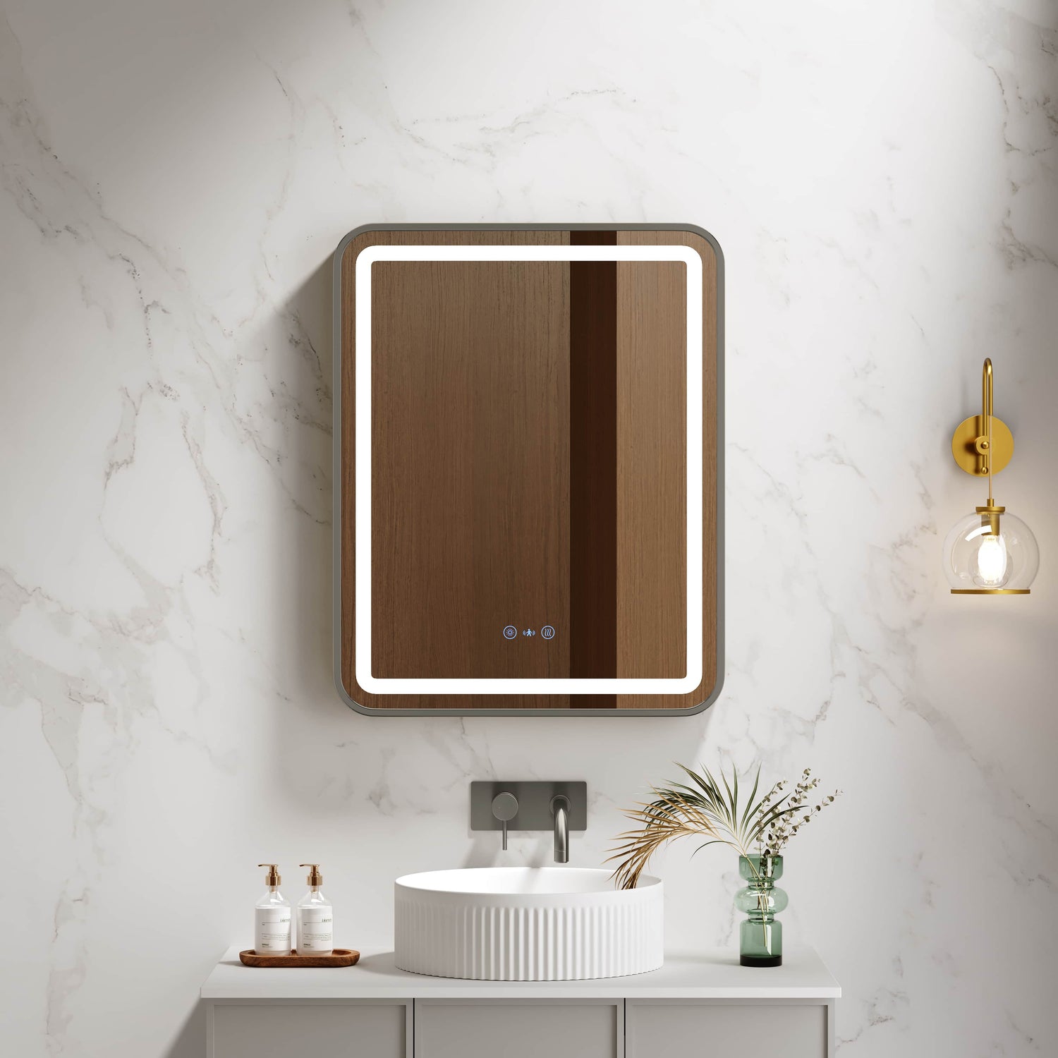 Venus 600×750 / 750×900 / 1200×750mm LED Rectangular Mirror – Gun Metal Frame