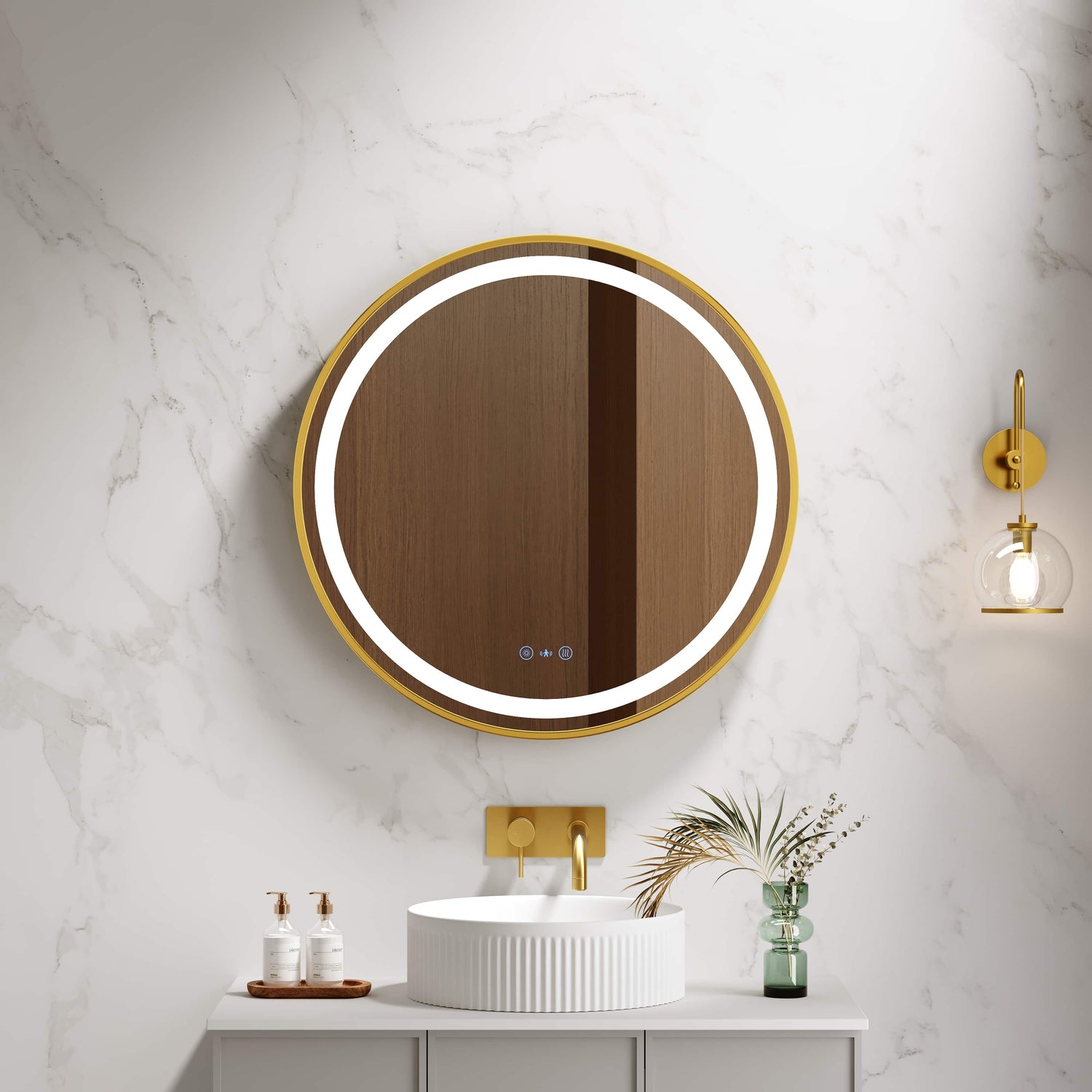 Venus 600/750/900mm LED Round Mirror – Brushed Gold Frame