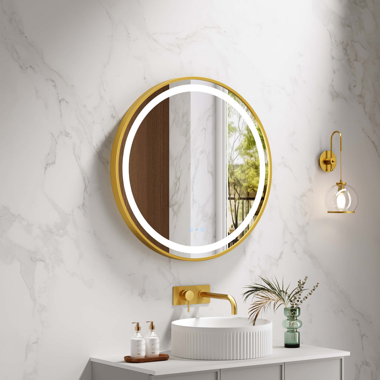Venus 600/750/900mm LED Round Mirror – Brushed Gold Frame