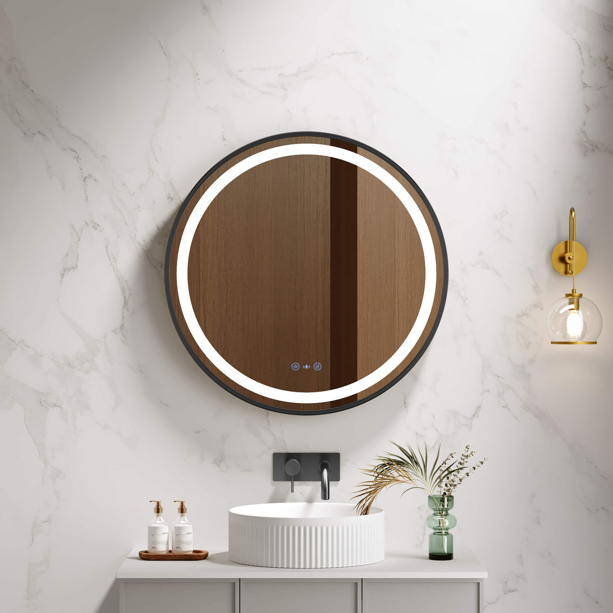 Venus 600/750/900mm LED Round Mirror – Matt Black Frame