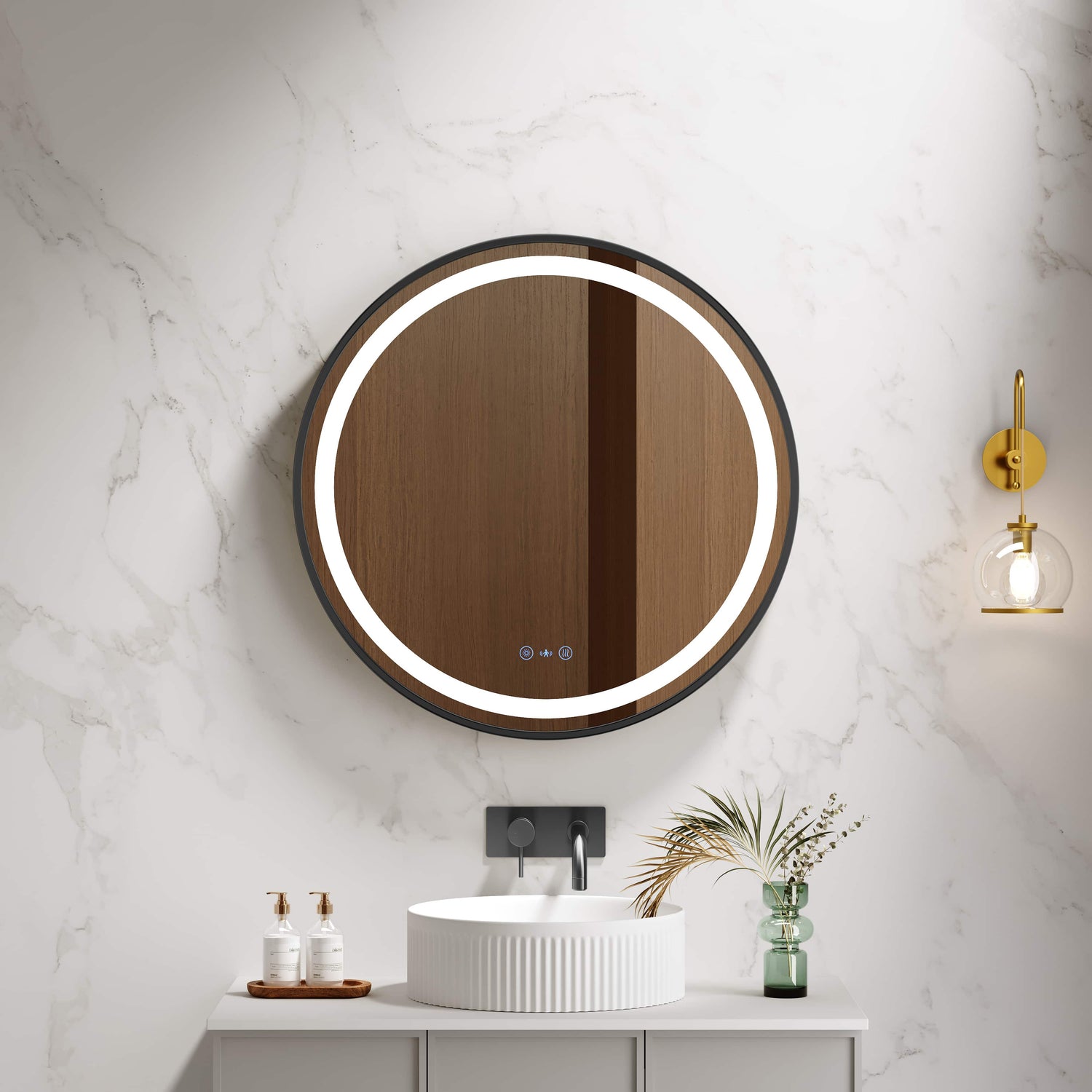 Venus 600/750/900mm LED Round Mirror – Matt Black Frame